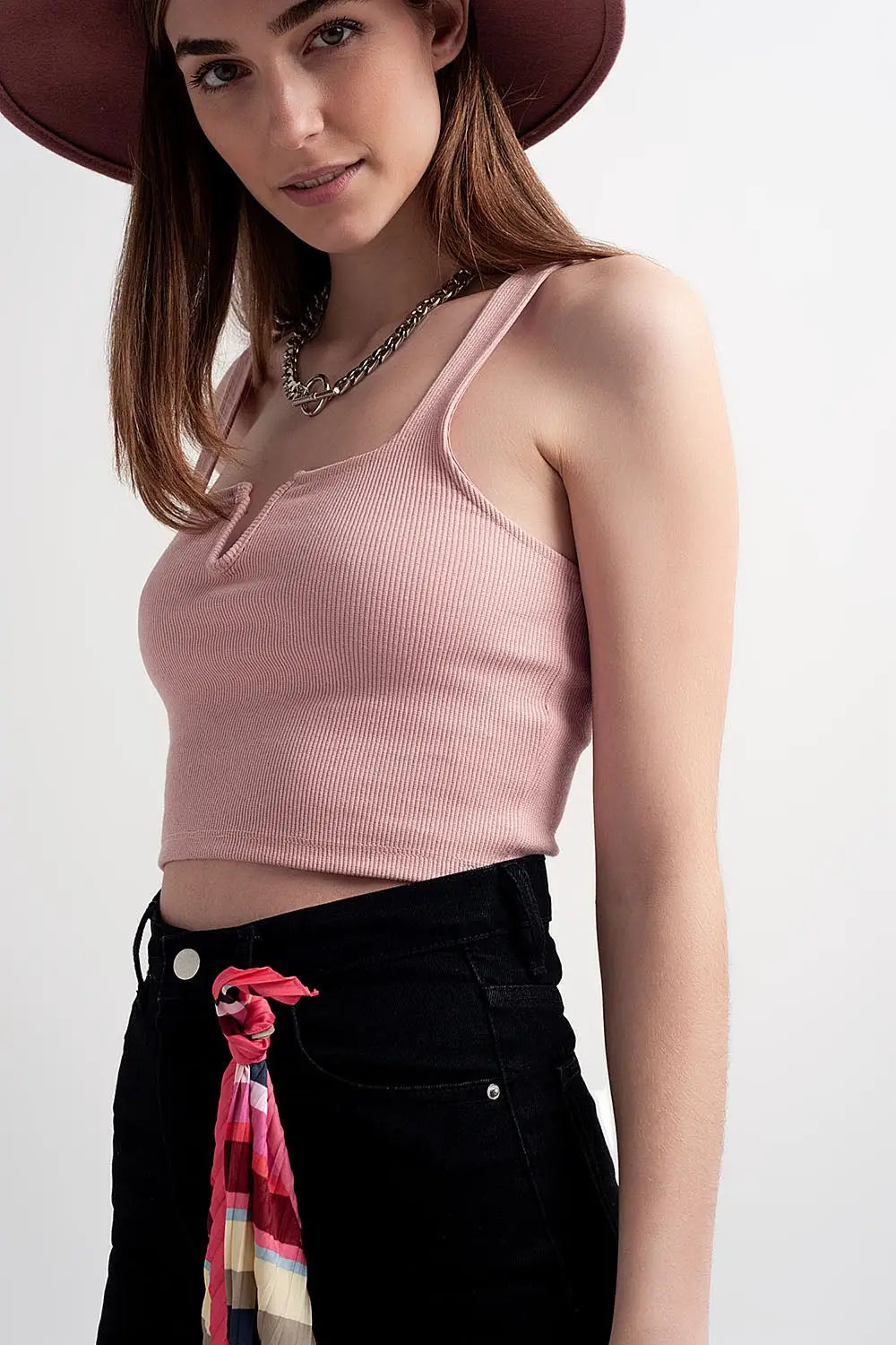 Top côtelé à encolure carrée Blush - Tops