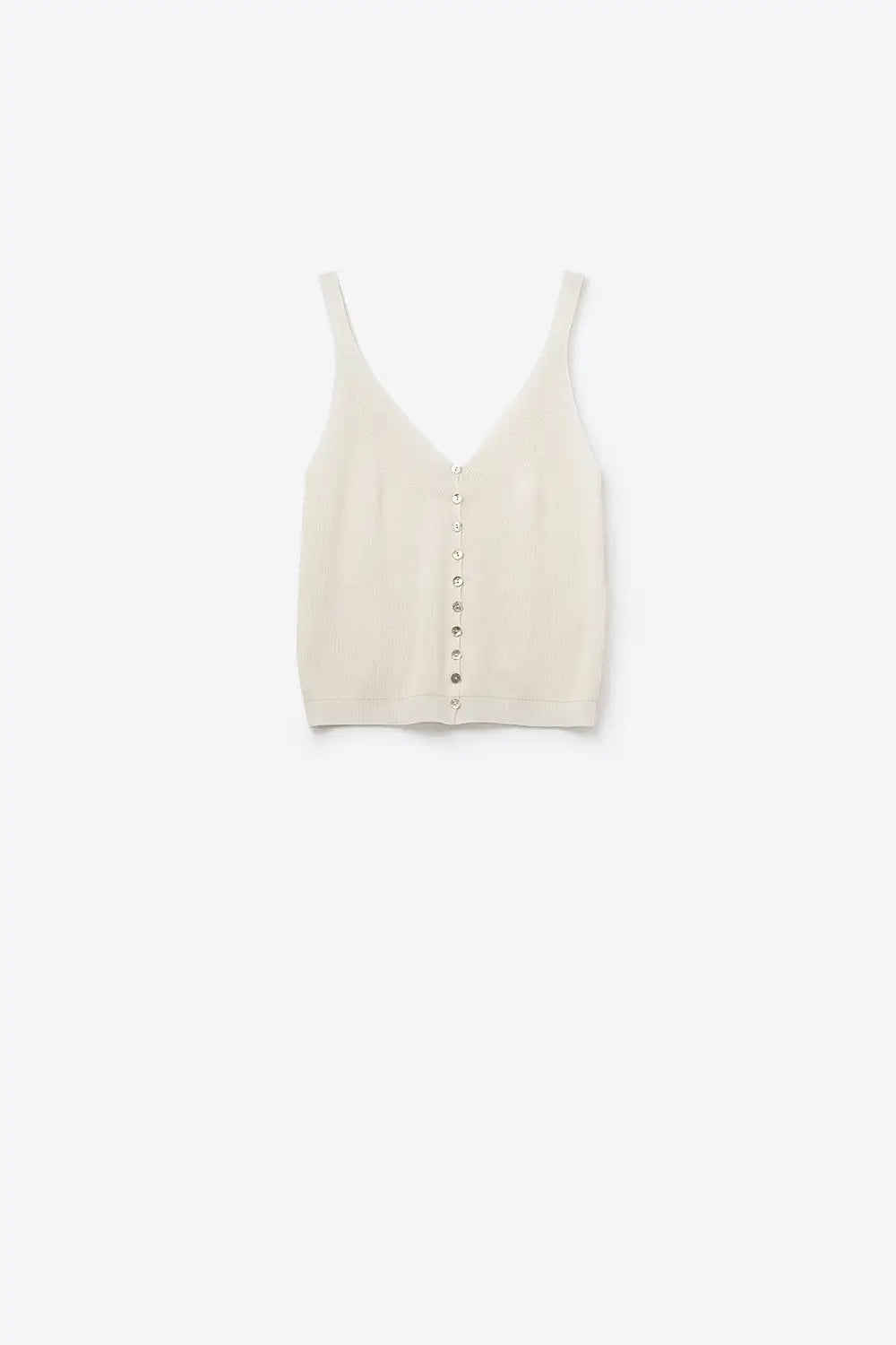 Q2 Top court boutonné en tricot beige