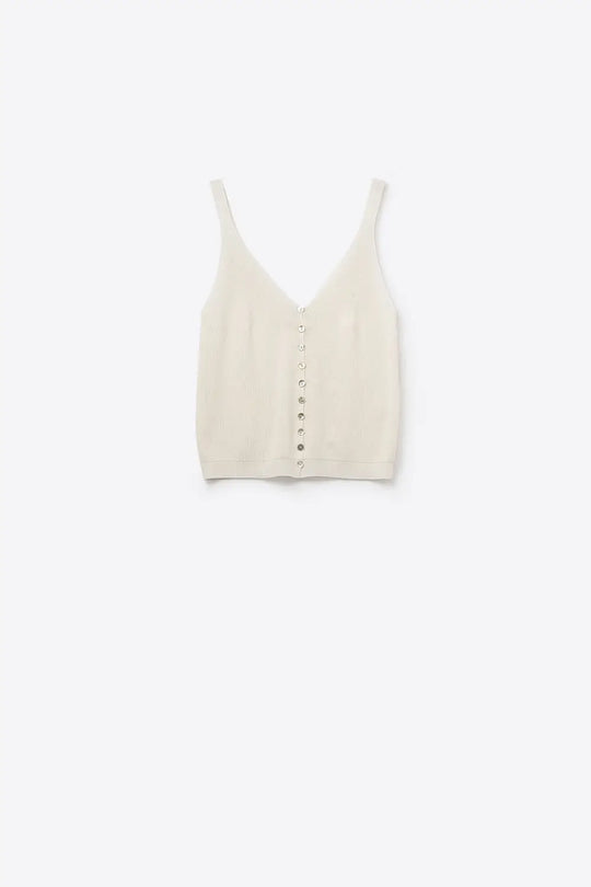 Q2 Top court boutonné en tricot beige