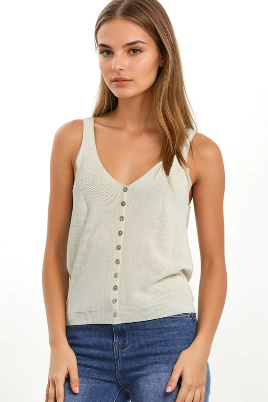 Top court boutonné en tricot beige - One Size / beige
