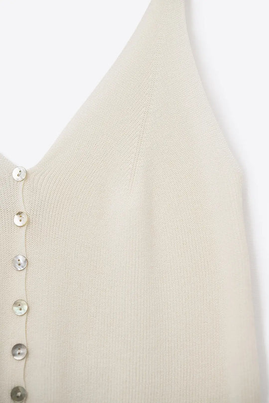 Top court boutonné en tricot beige - One Size / beige