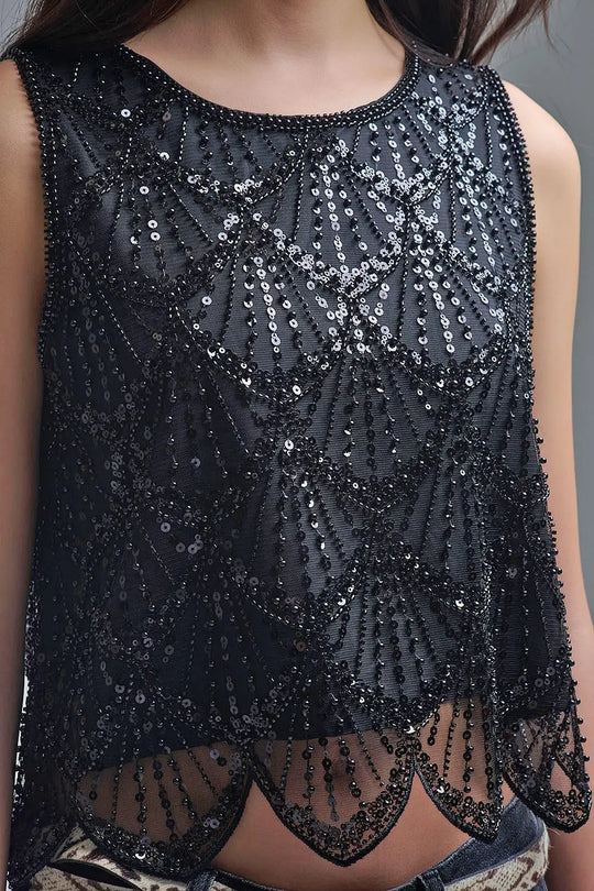 Top court chic à sequins Noir - Tops