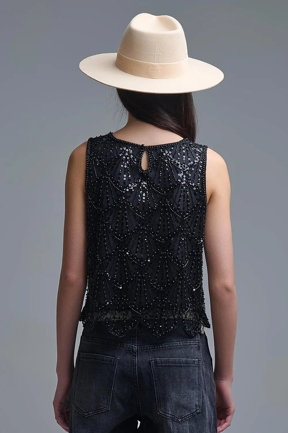 Top court chic à sequins Noir - Tops