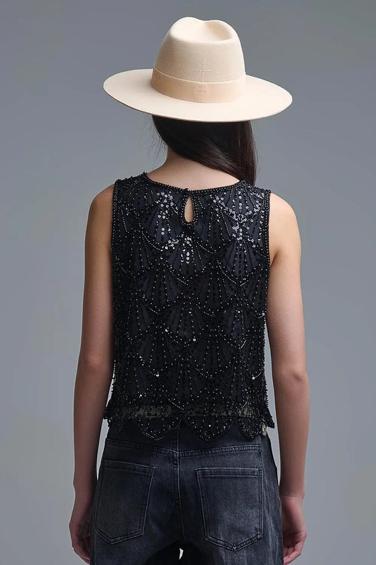 Top court chic à sequins Noir - Tops