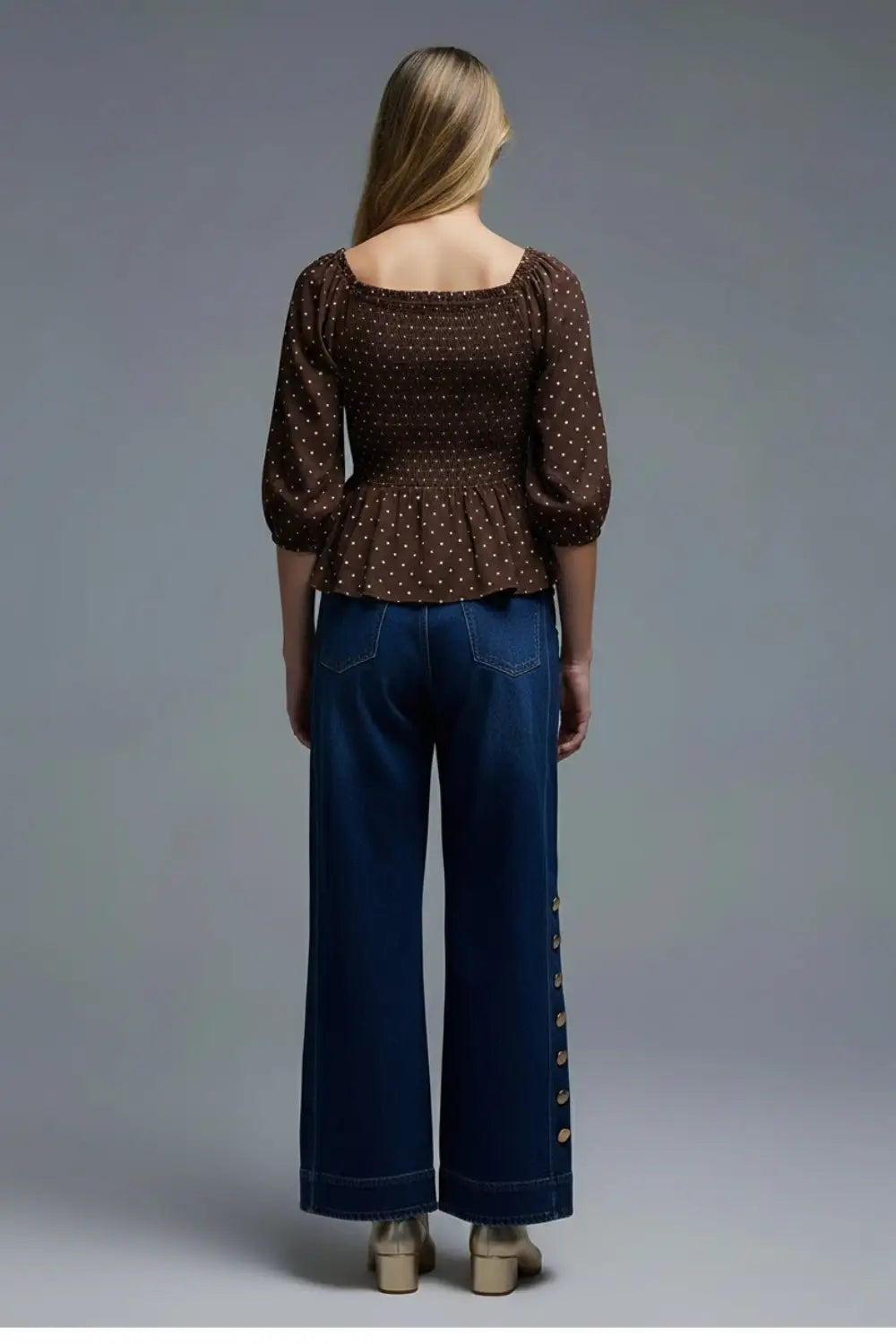 Top court chic marron à pois ajusté à la taille - Tops