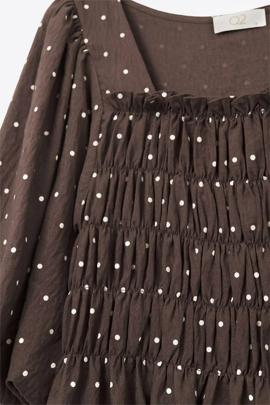 Top court chic marron à pois ajusté à la taille - Tops