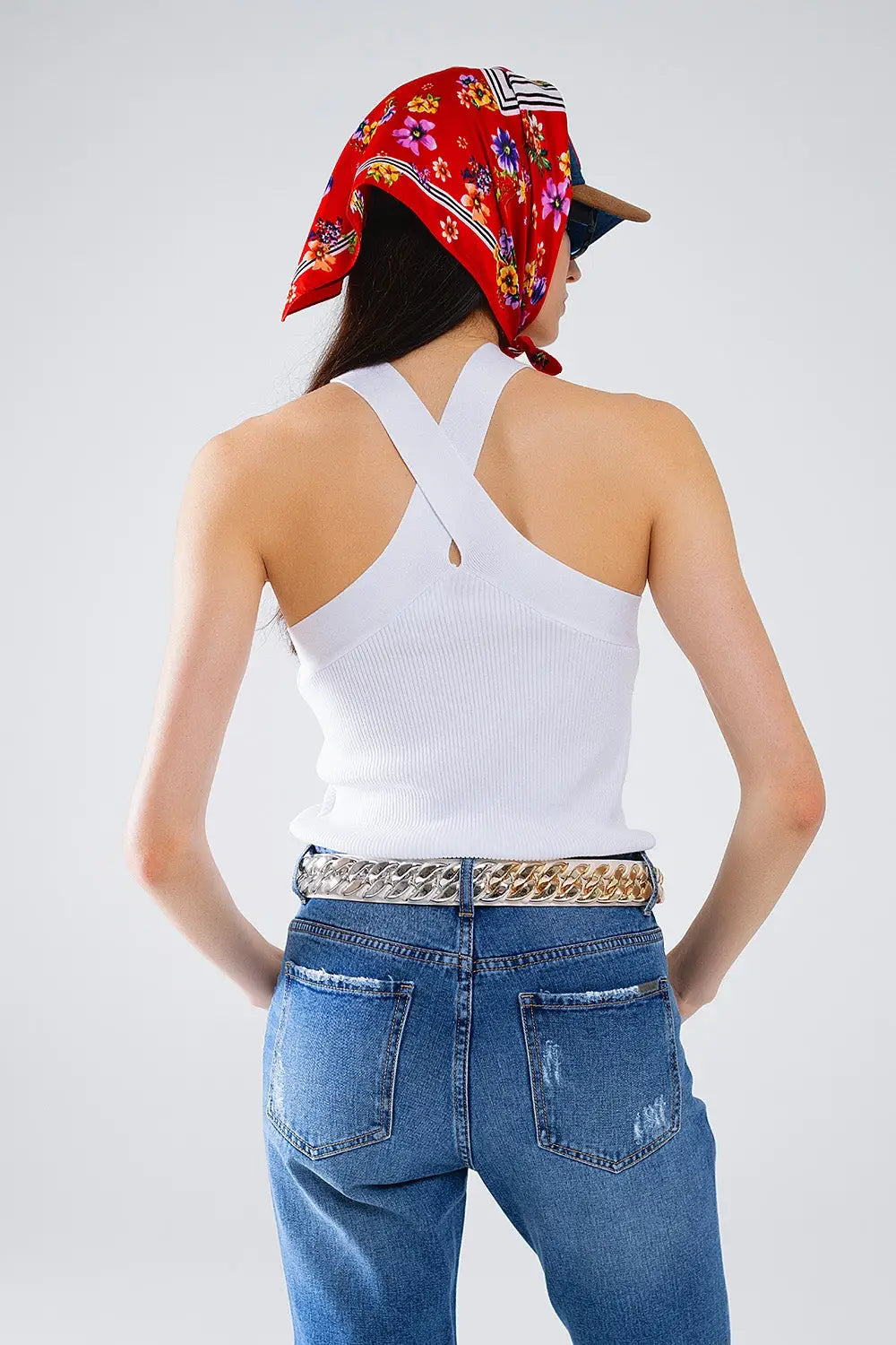 Top croisé en maille sur le devant blanc - Pulls
