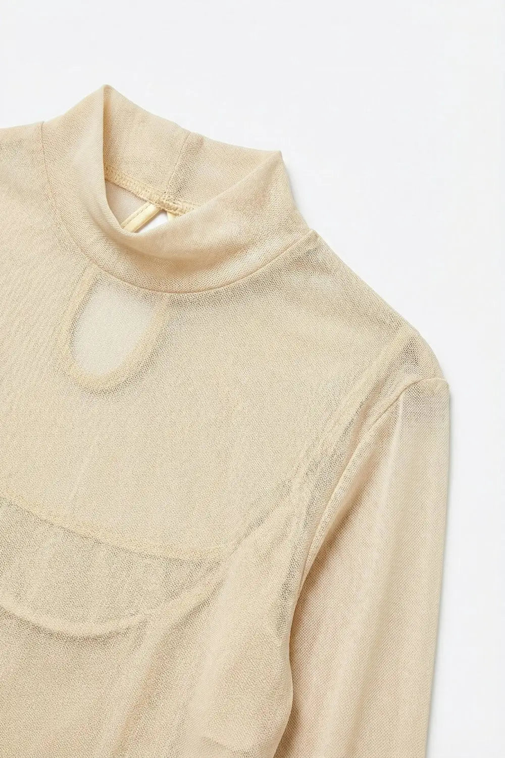Top de bodys à manches longues en maille transparente crème - Tee-Shirt