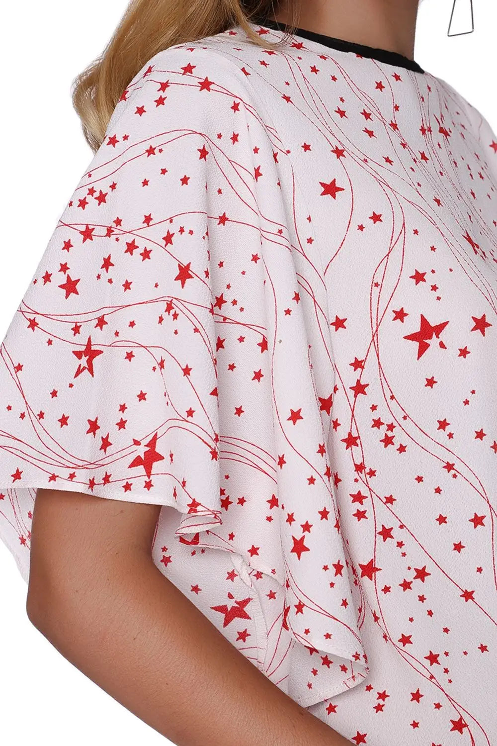 Top décontracté à manches anges avec motif étoiles noir - Tee-Shirt