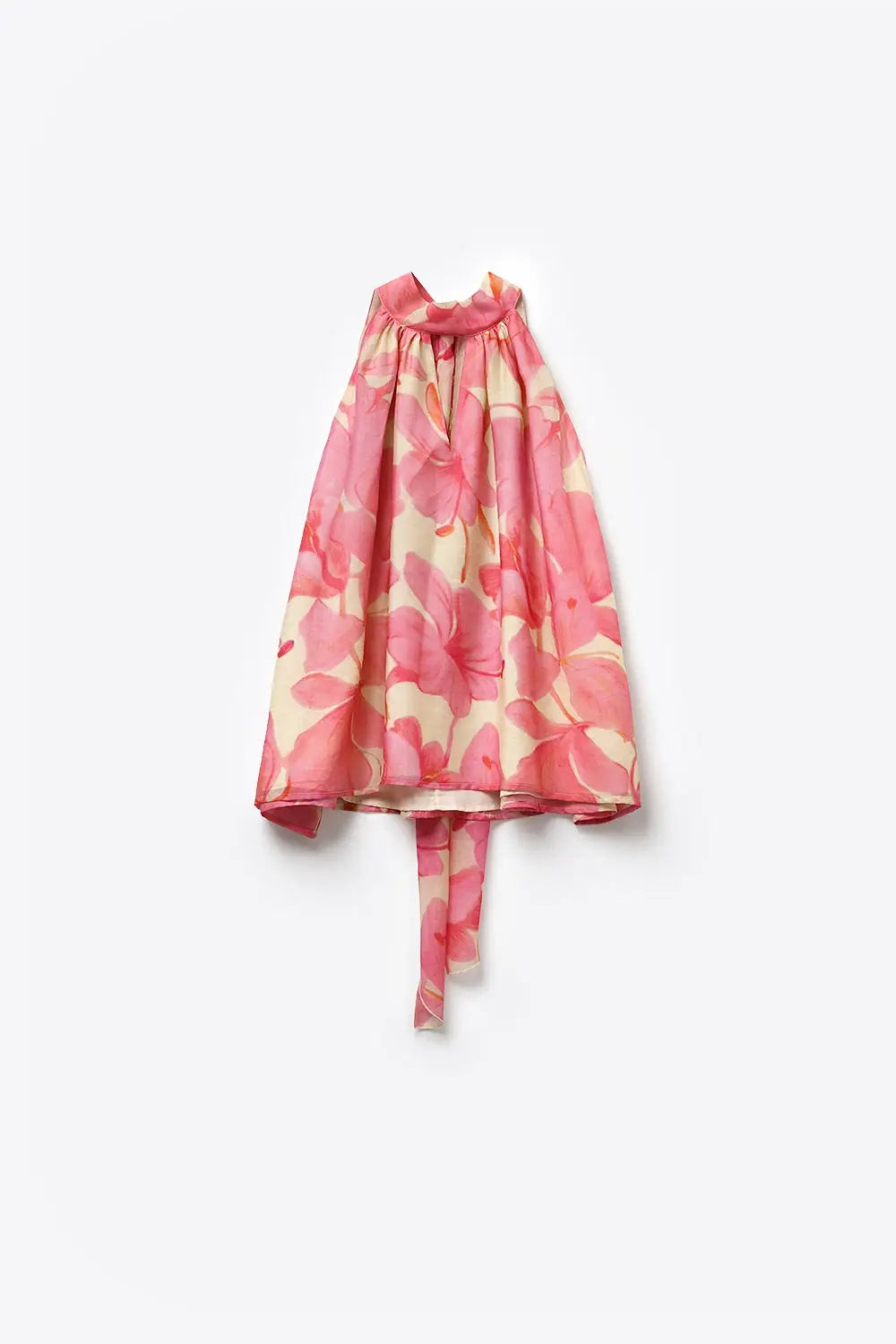 Top dos nu en mousseline florale rose - Tops