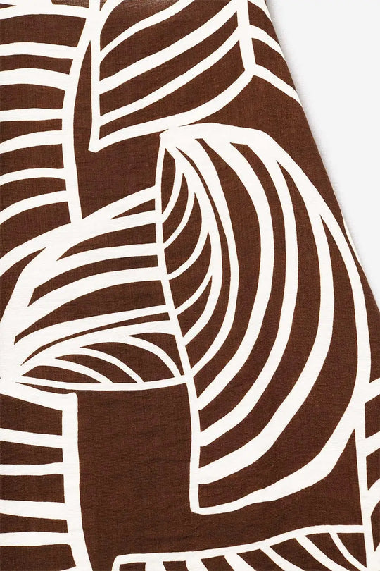 Top dos nu marron avec impression de feuilles blanches - Tops