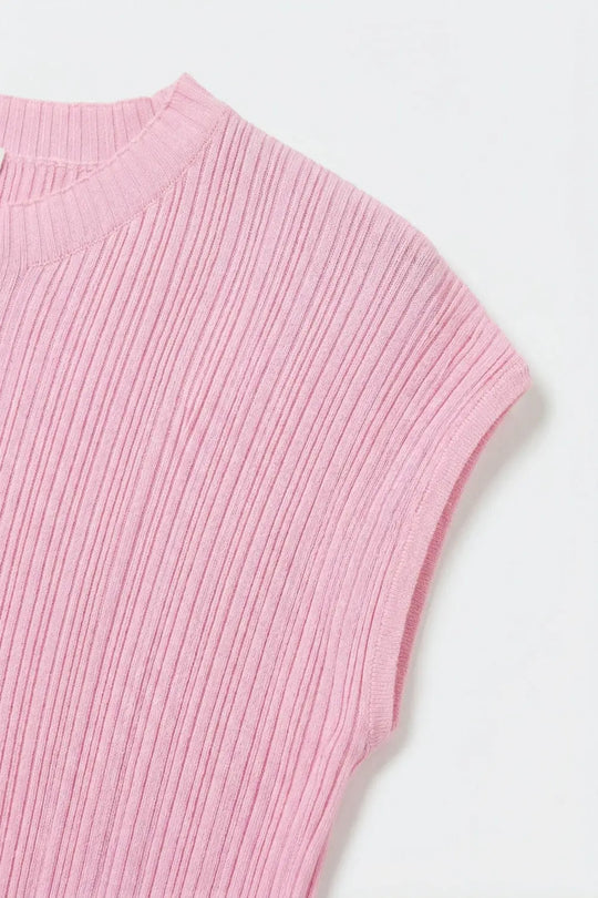 Top en maille côtelée fine sans manches en rose - One Size / rose