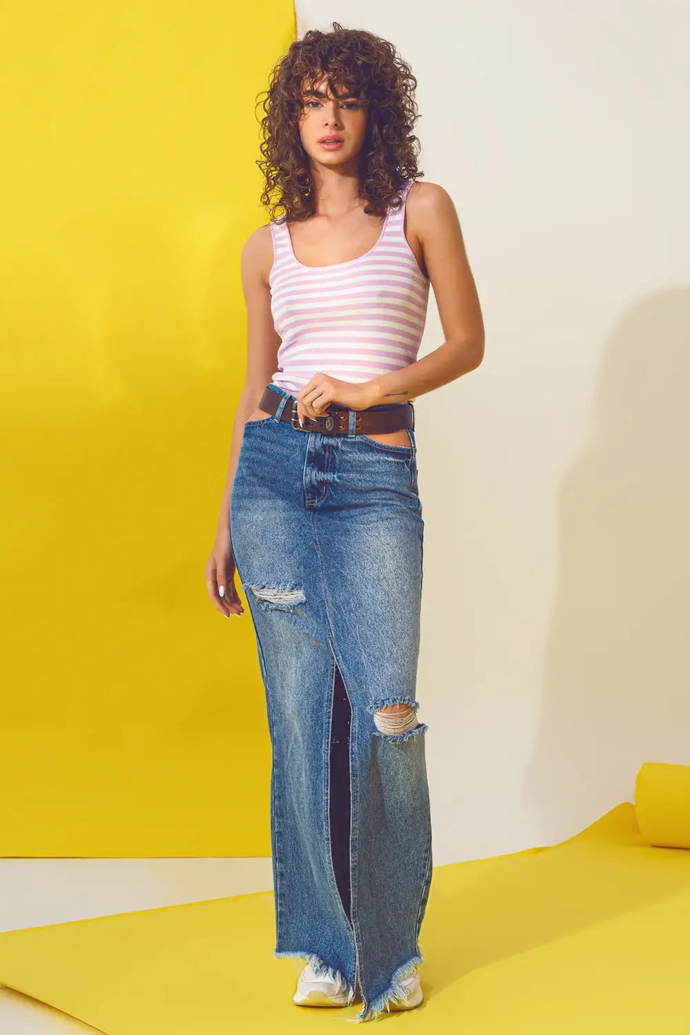 Top en maille fine à rayures roses et blanches - Pulls