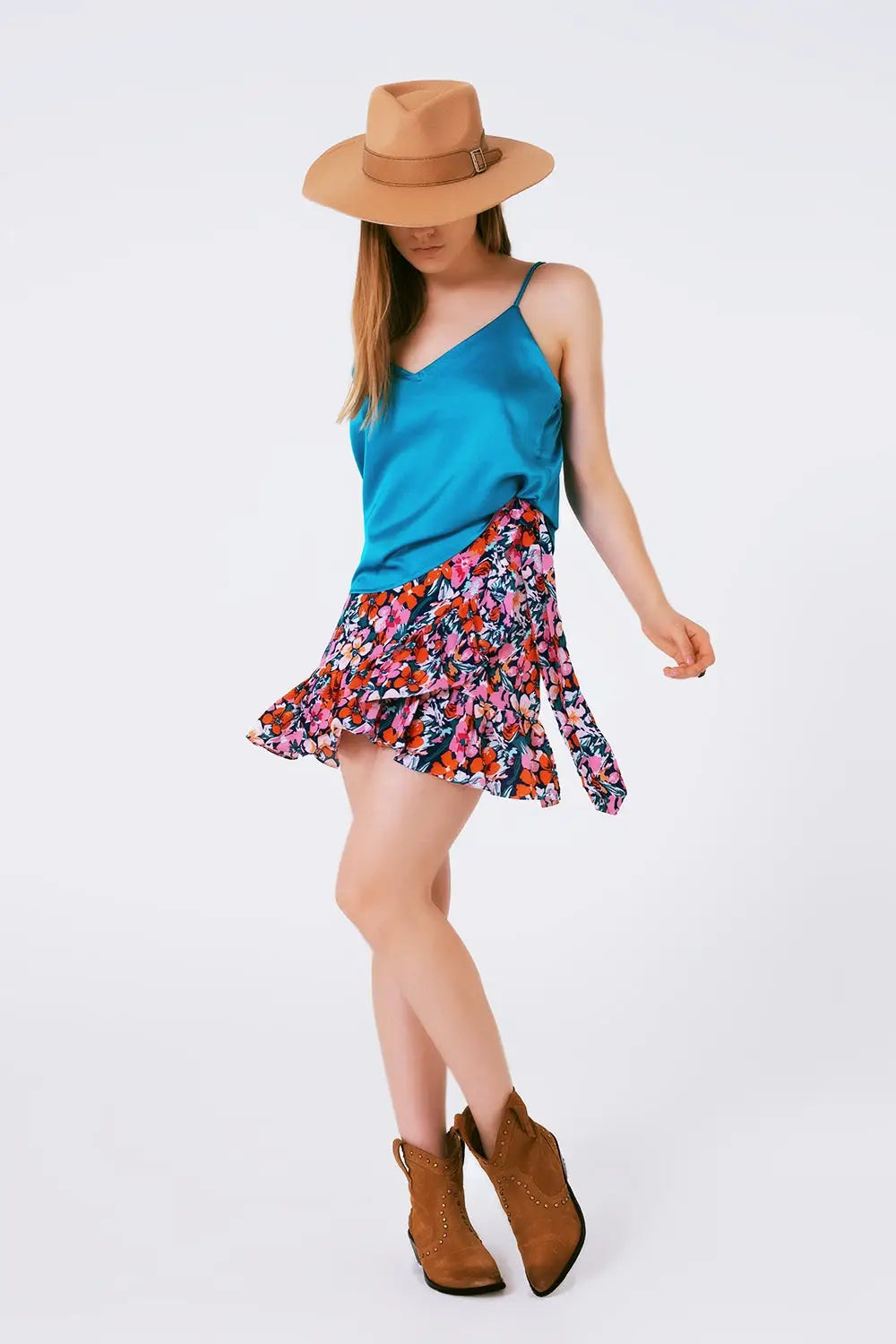 Top en satin avec bretelles en bleu - Tops