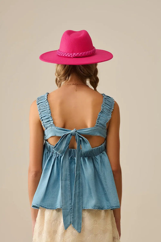Top en tissu Tencel avec bretelles froncées en bleu - Tops