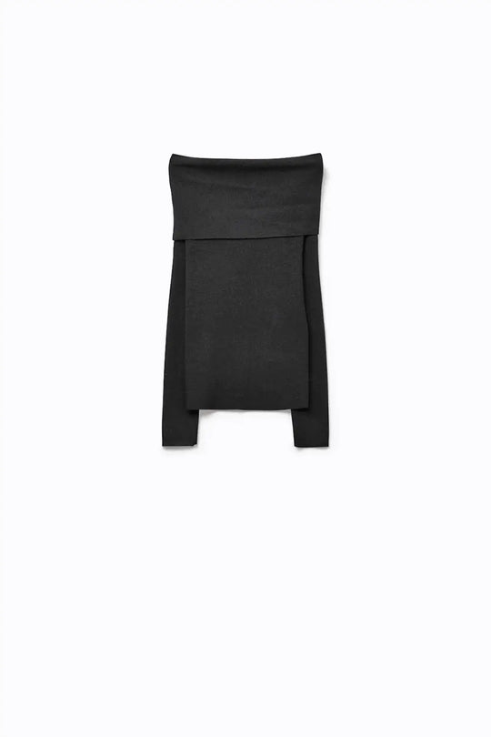 Top en tricot à col bateau et épaules courtes noir - Pulls