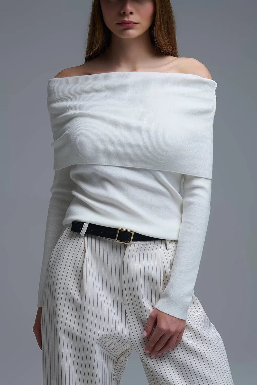 Top en tricot à encolure bateau et épaules courtes en blanc - Pulls