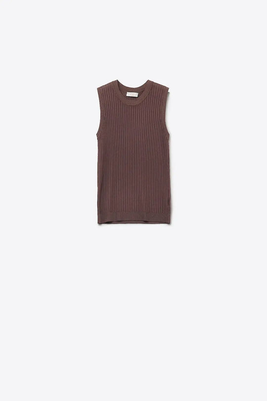 Top en tricot à manches côtelées marron - One Size / bleu - Pulls