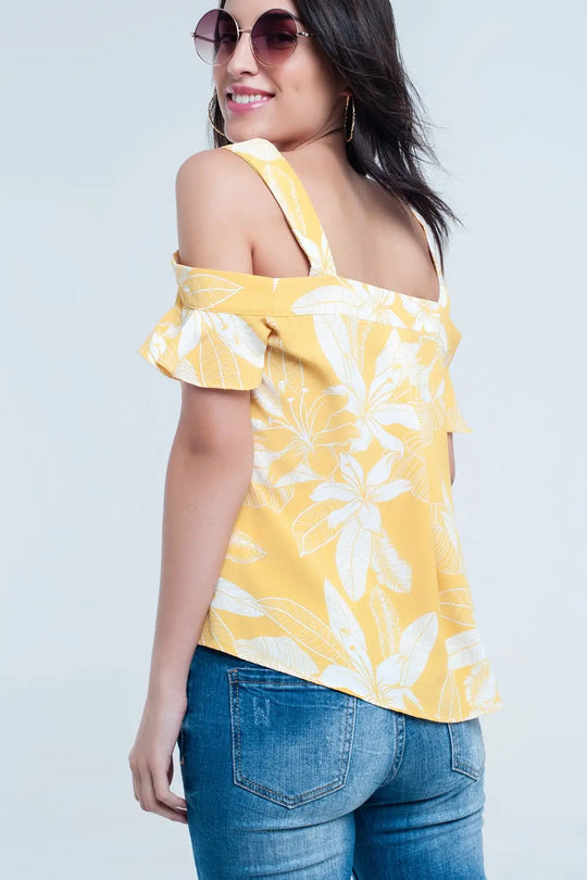 Top fleur jaune et volants - Tee-Shirt