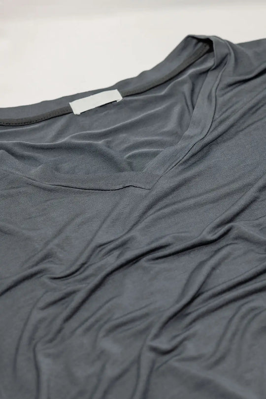 Top gris à manches longues et col en V en modal - One Size / grise - Tee-Shirt