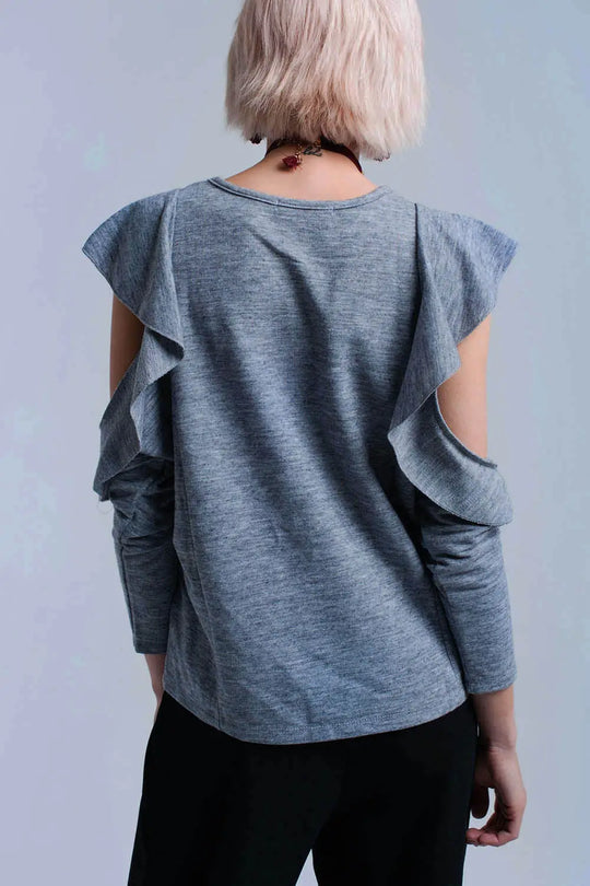 Top gris avec plis et détail ouvert - Tee-Shirt