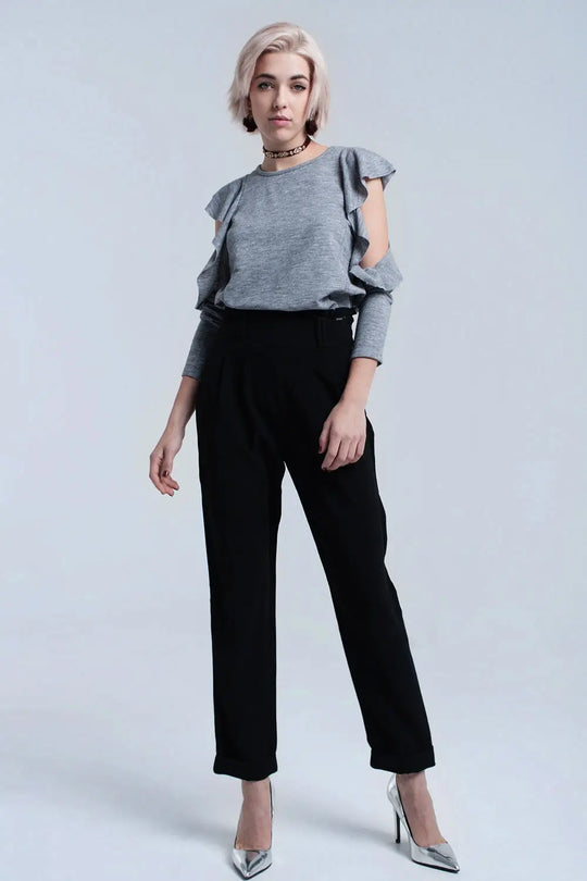 Top gris avec plis et détail ouvert - Tee-Shirt