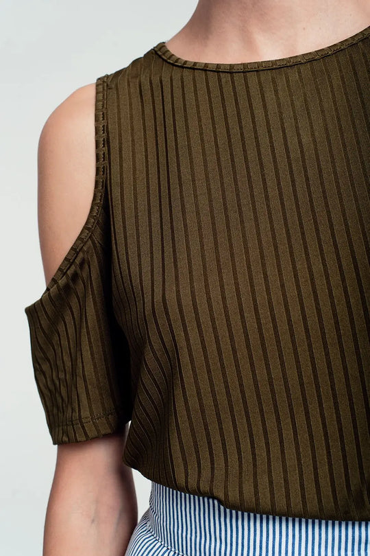 Top khaki découper aux épaules - Tops