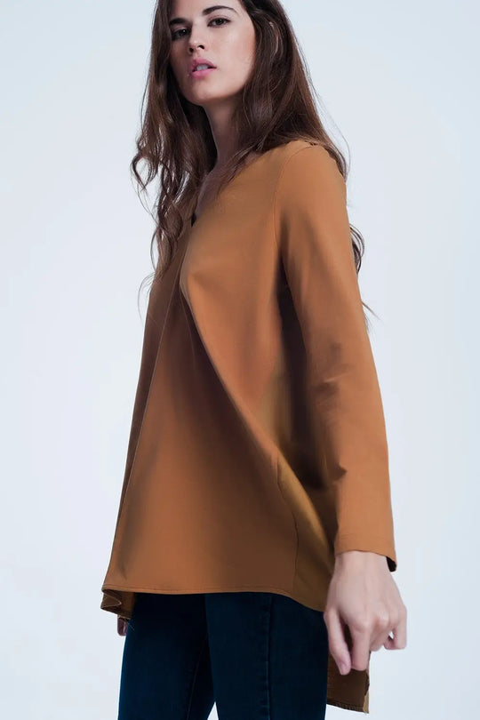 Top manches longues à ourlet long asymétrique - Tee-Shirt