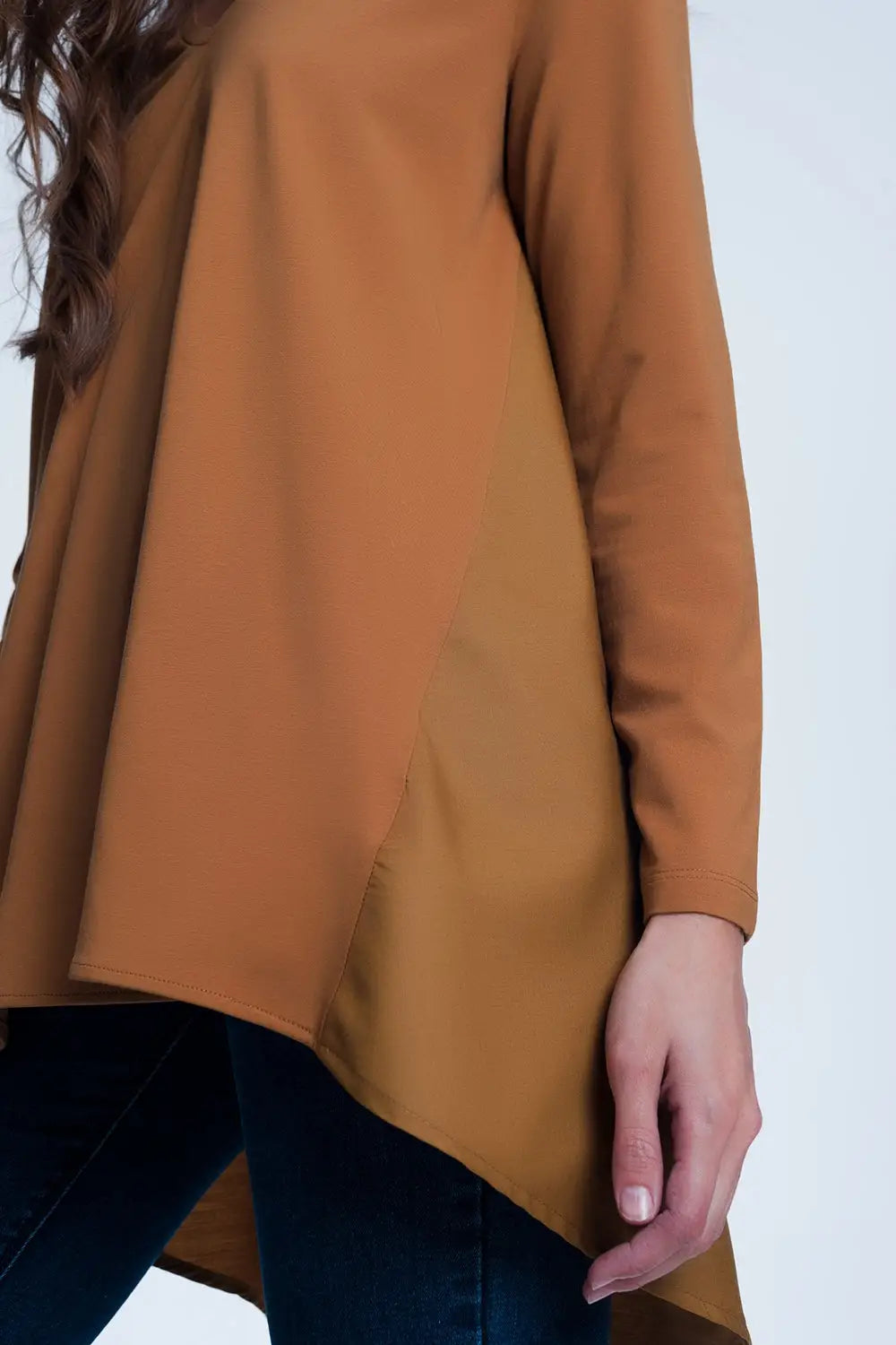 Top manches longues à ourlet long asymétrique - Tee-Shirt