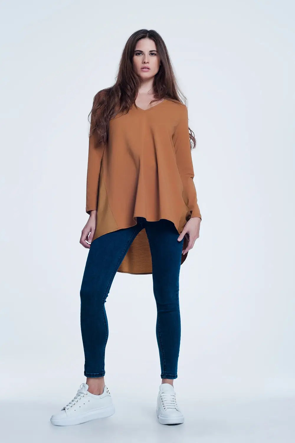 Top manches longues à ourlet long asymétrique - Tee-Shirt