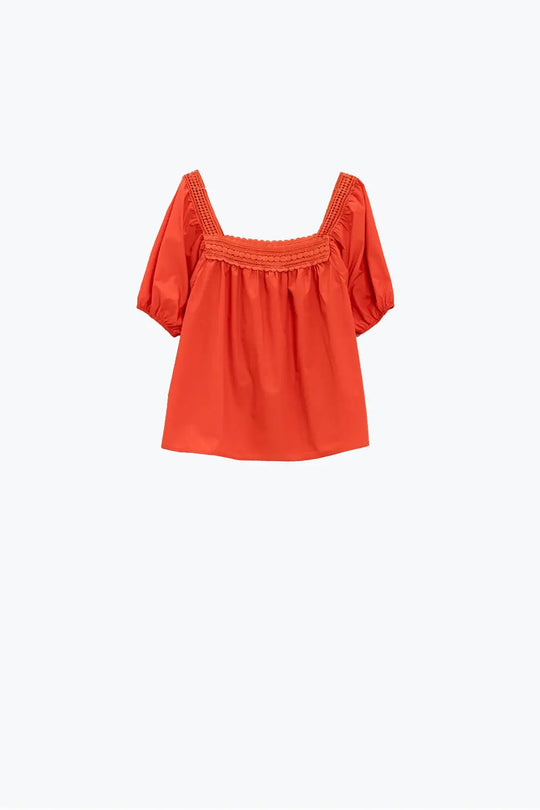 Top orange à encolure carrée et manches courtes - Tops