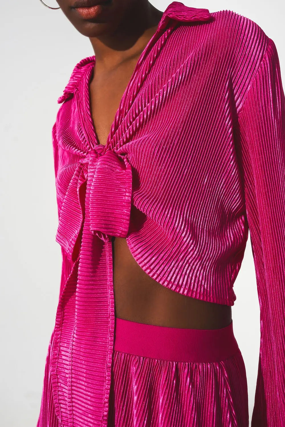 Top plissé à nouer devant en Fuchsia - Tee-Shirt