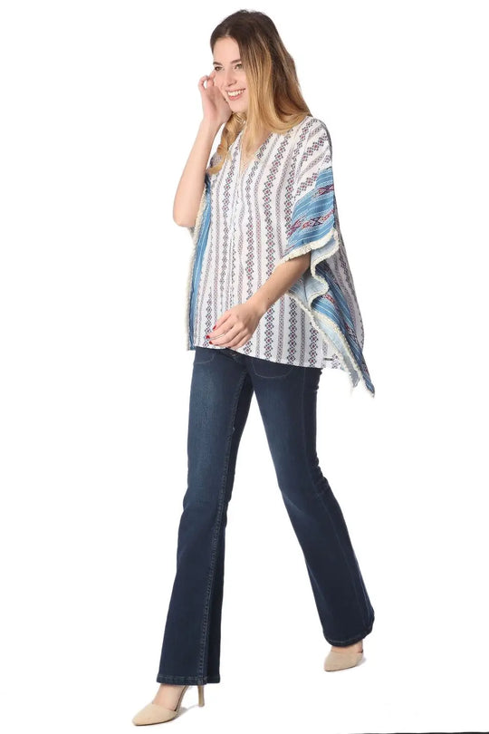 Top poncho oversize avec motif tribal bleu - One Size / bleu - Vestes