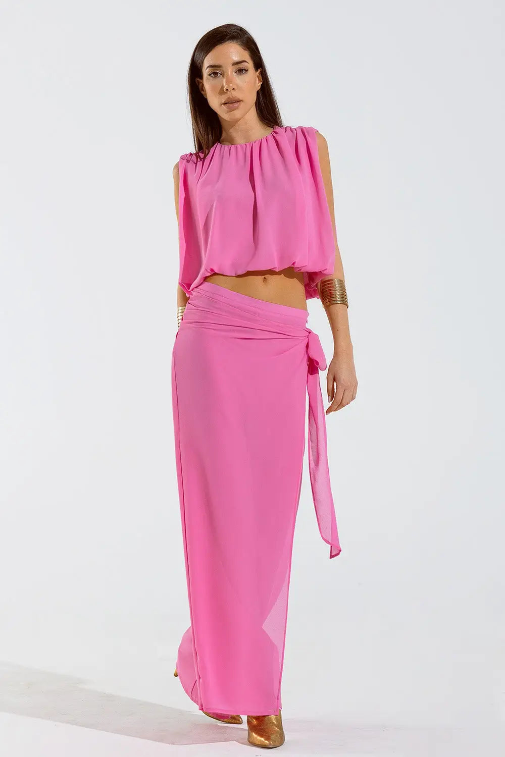 Top rose à motifs froncés - Tops