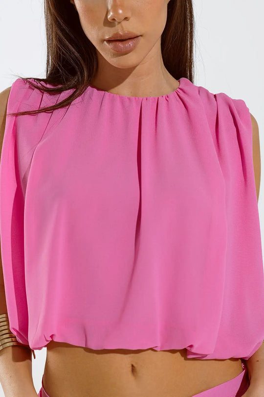Top rose à motifs froncés - Tops