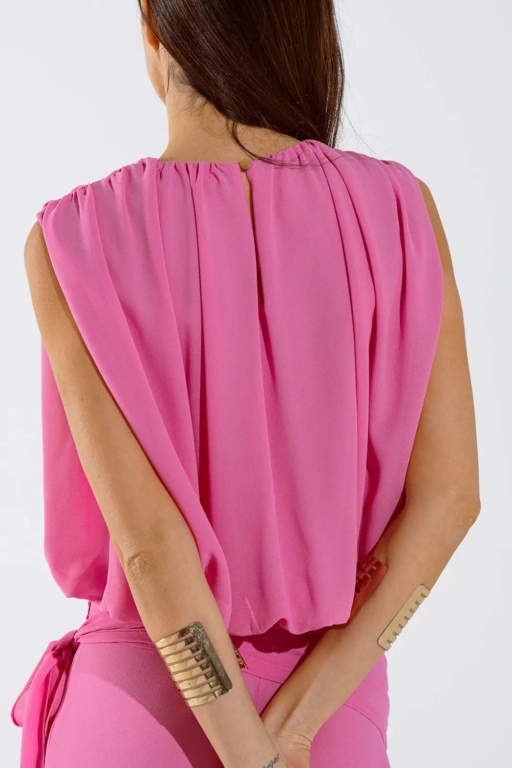 Top rose à motifs froncés - Tops