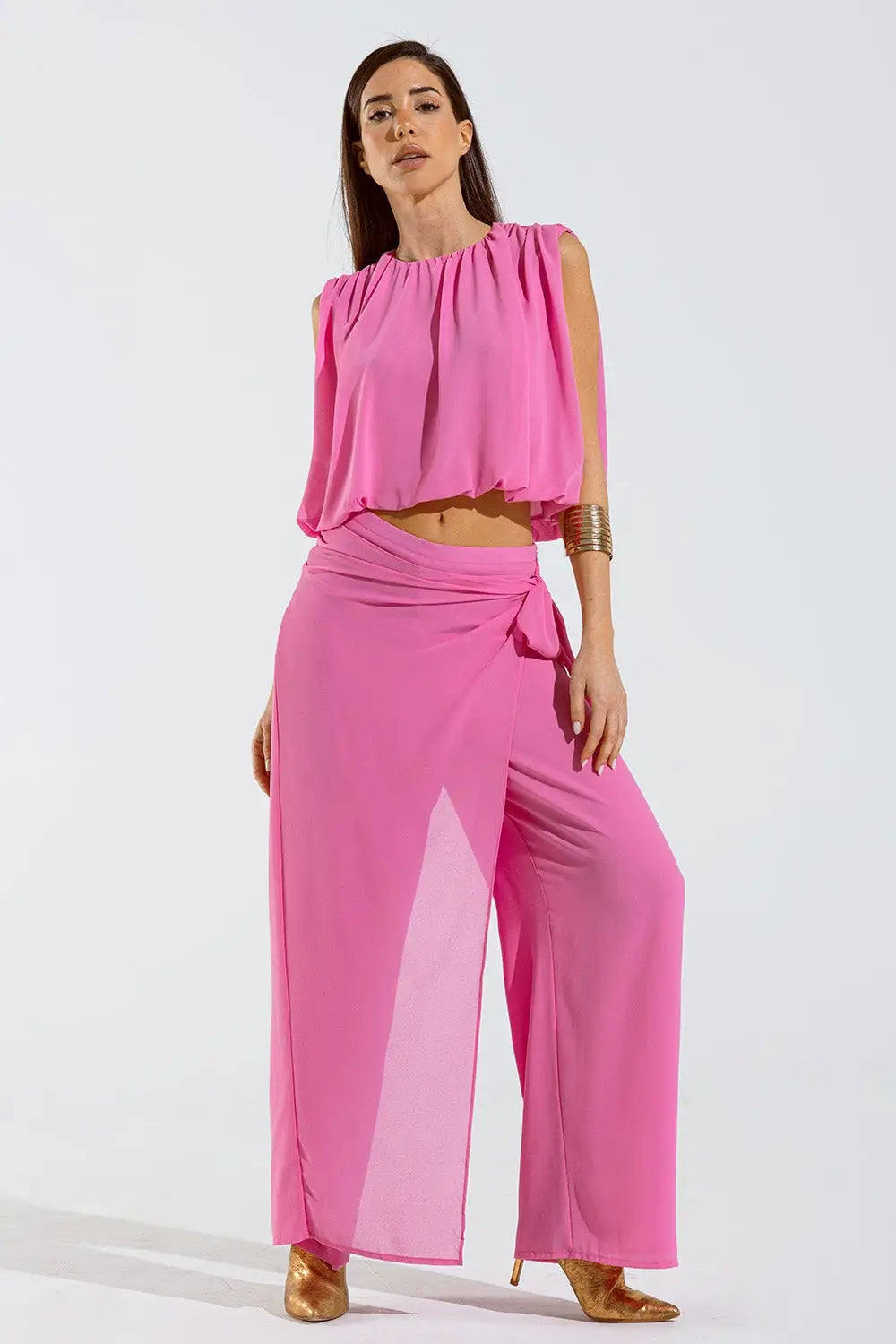 Top rose à motifs froncés - Tops