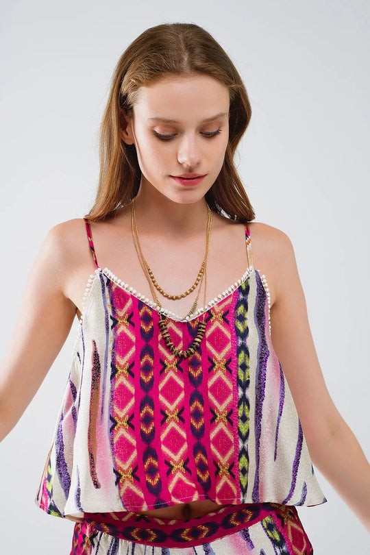Top sans manches multicolore à imprimé abstrait - Tops