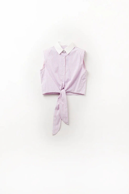 Top sans manches rose avec nœud sur le devant - Tee-Shirt