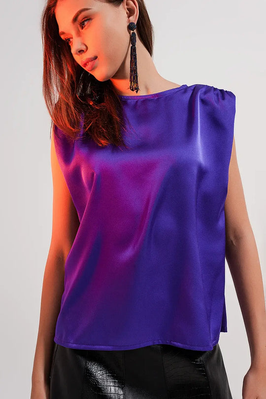 Top satiné violette à épaulettes - Tops