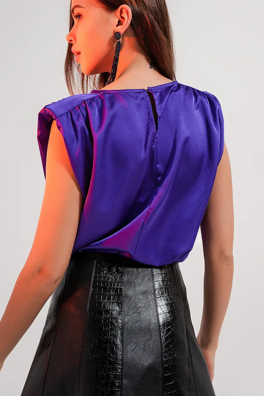 Top satiné violette à épaulettes - Tops