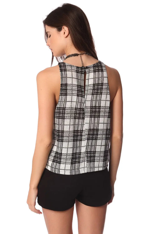 Top smocké à carreaux - Noir et blanc - Tee-Shirt