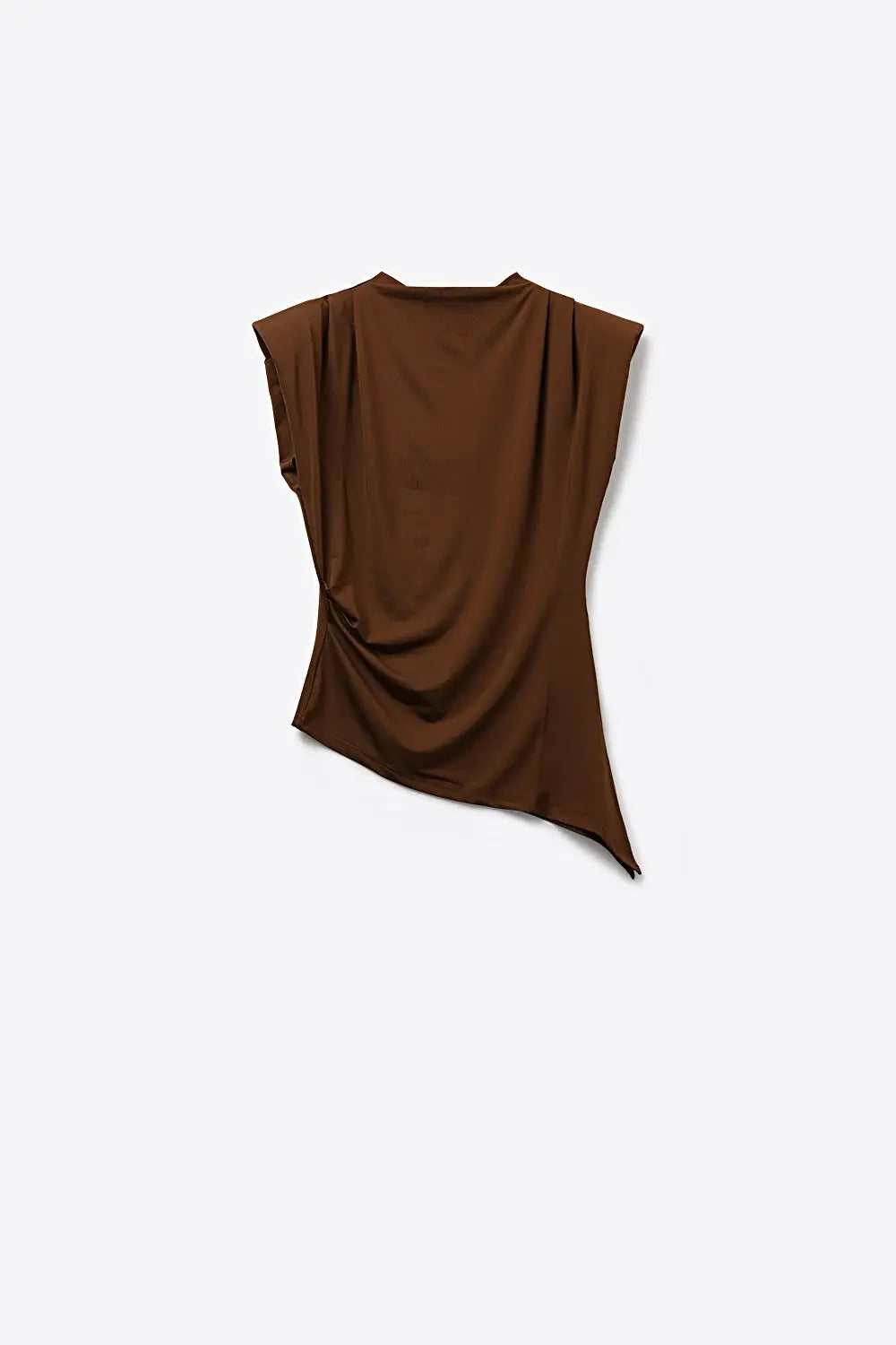 Top stretch asymétrique marron avec détail drapé - Tops