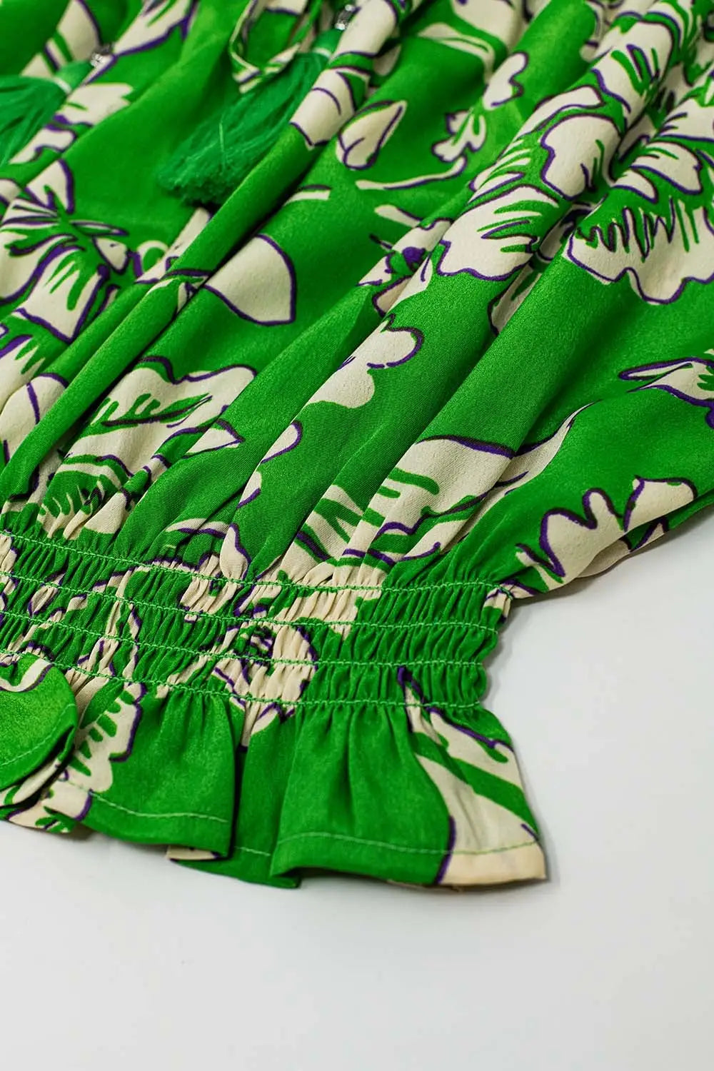 Top vert à taille élastiquée avec imprimé floral - Tee-Shirt