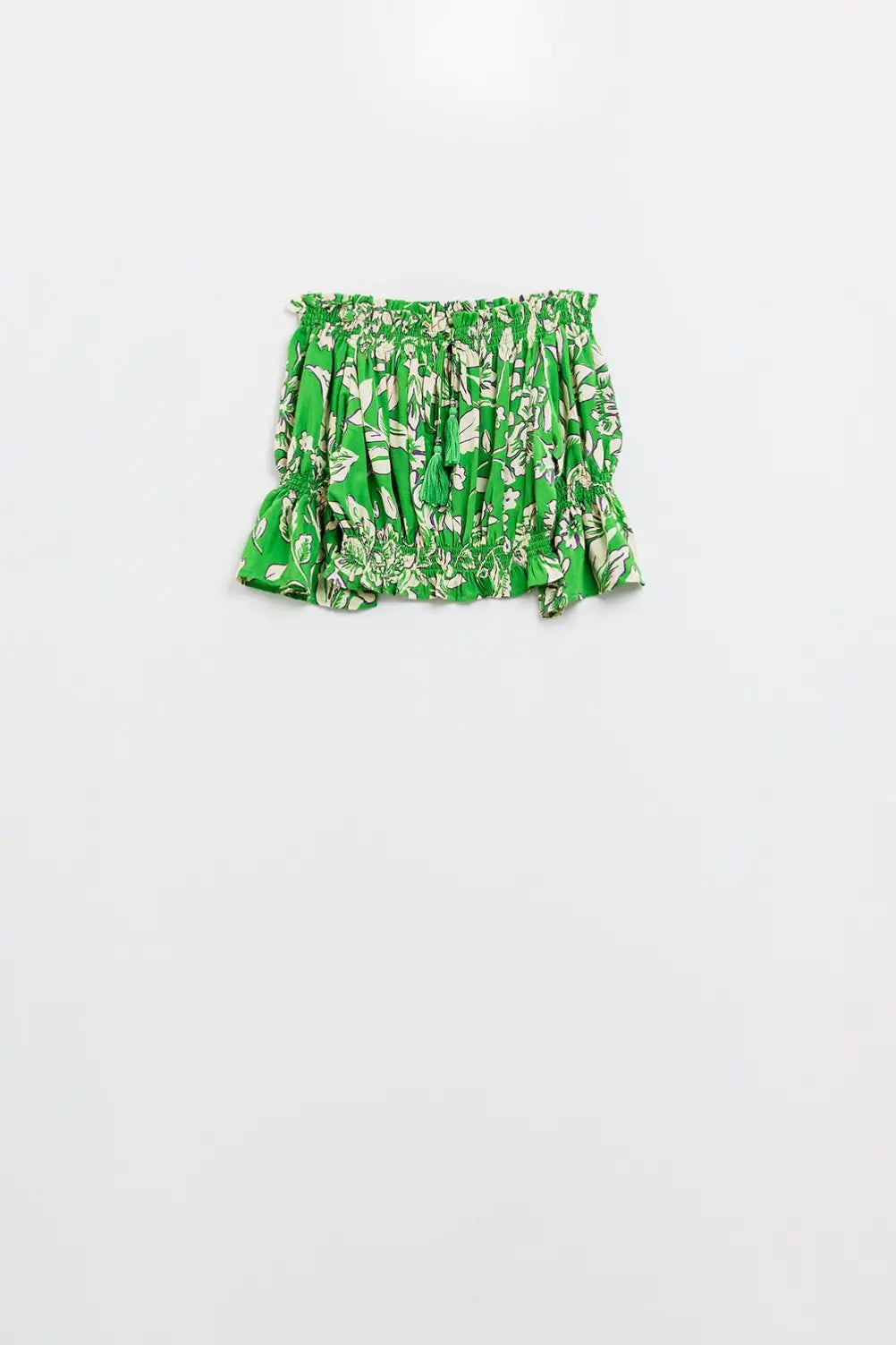 Top vert à taille élastiquée avec imprimé floral - Tee-Shirt