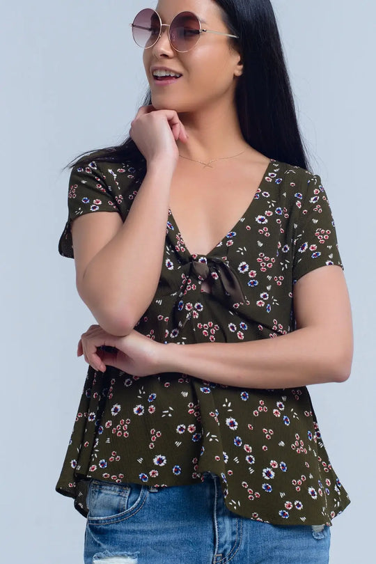 Top vert avec imprimé floral - Tee-Shirt