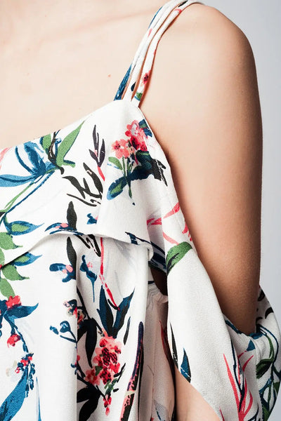 top with cold shoulder and blue leaves print - Shirts