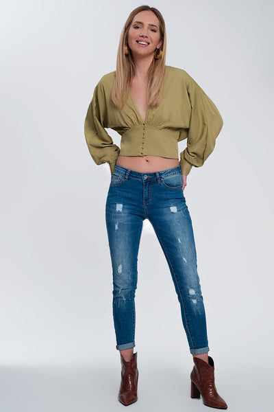 Top with puff sleeves in green