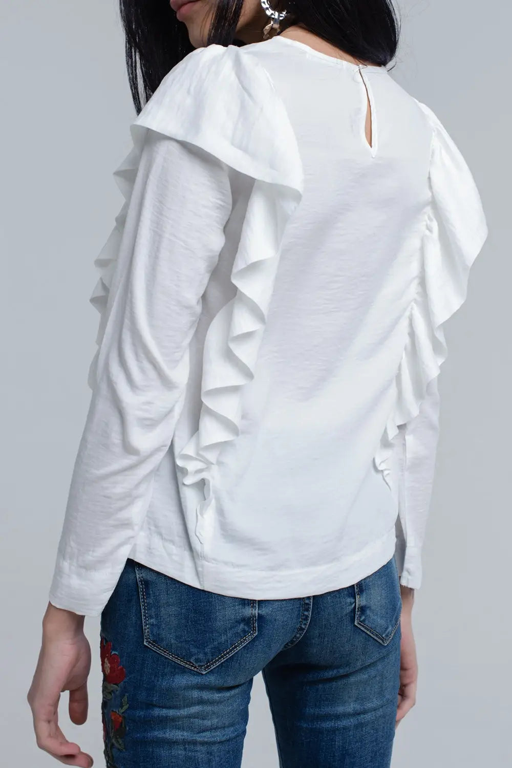 Top with ruffle detail in cream - Shirts