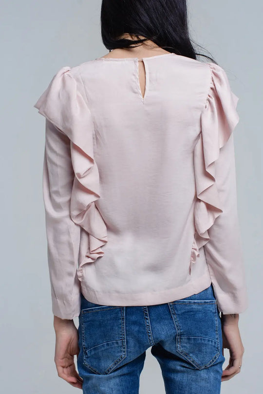 Top with ruffle detail in pale pink - Shirts